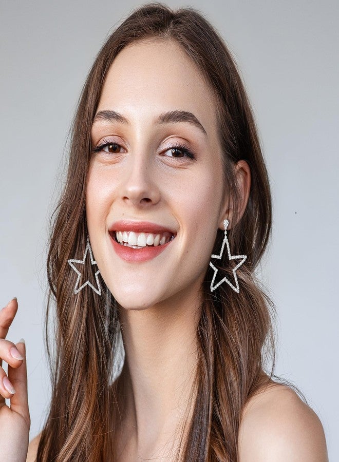 Mintolex Silver Star Earrings for Women Sparkly Rhinestone Hollow Star Drop Dangle Earrings Statement Star Jewelry Gifts for Party Wedding Prom, Silver - Image 2